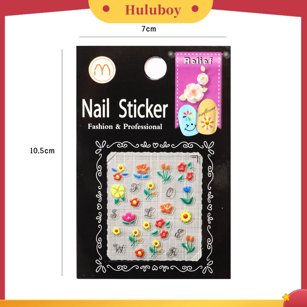 Huluboy Huluboy♡ Stiker Kuku Motif Ukir Efek 5D Dengan Perekat Untuk Dekorasi Manicure