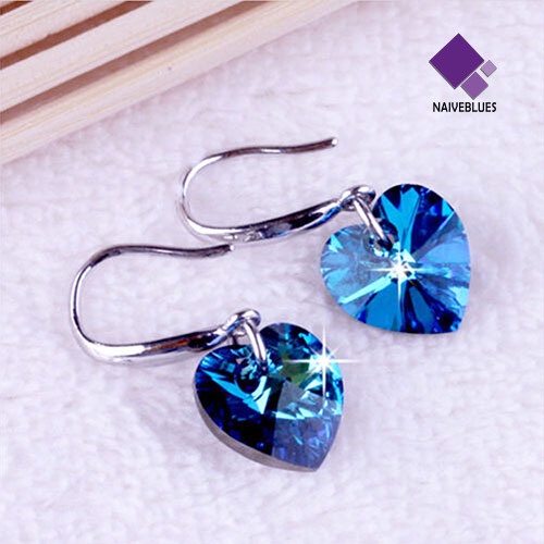 Anting Juntai Bentuk Hati Biru Bahan Alloy Aksen Berlian Imitasi Untuk Wanita
