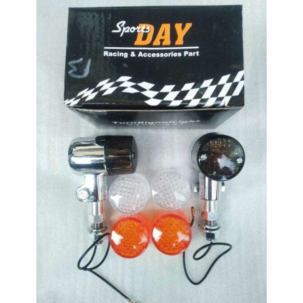 LAMPU SEIN BULAT DAY BESI DOBLE KACA ADA 3WARNA 1SETT buat motor laki (MEGA PRO TIGER GL)