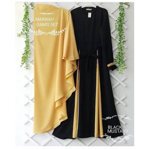 Baju Gamis Marwah Syari Hijab M L XL-Black Mustrad