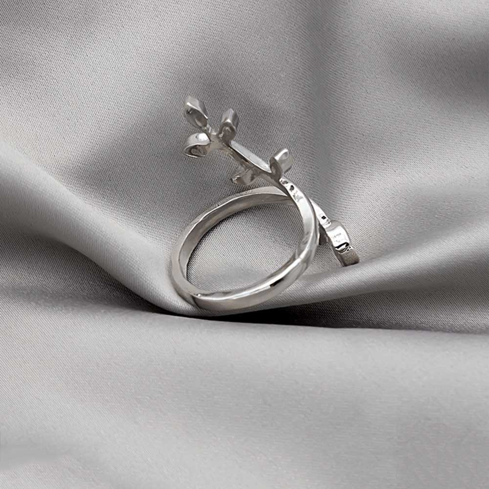Cincin Model Terbuka Lapis Silver Bentuk Daun Besar Dapat Disesuaikan Untuk Wanita