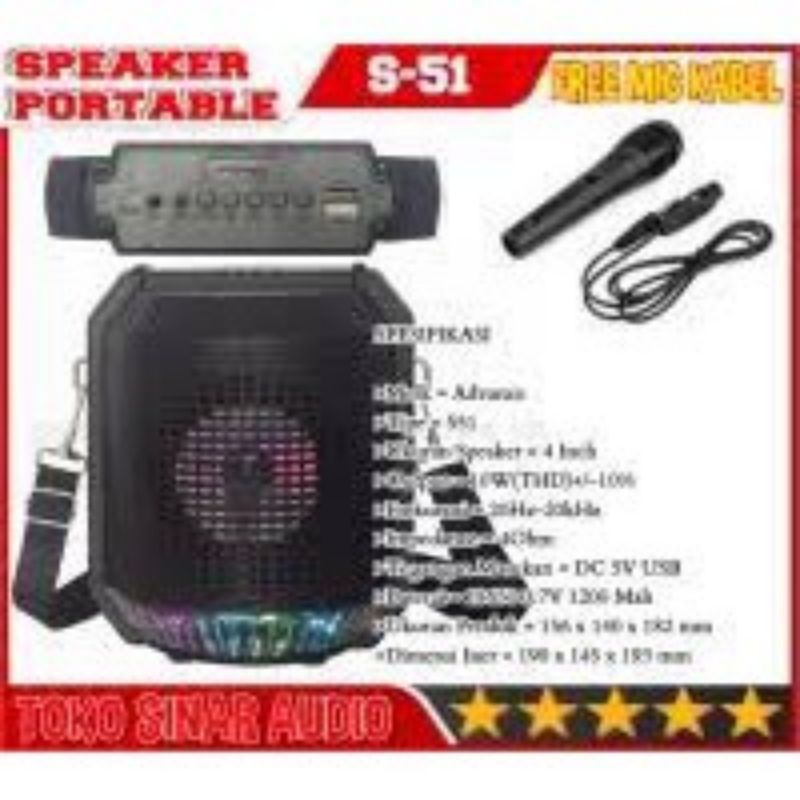 Speaker Bluetooth Advance S51 Radio Fm Portable/Salon Aktif Wireless Speaker Aktif Plus mic Karaoke