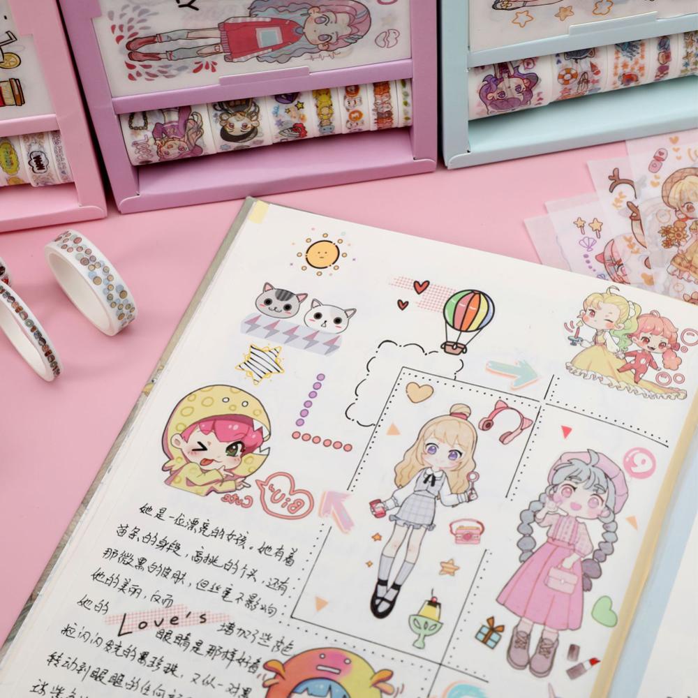Timekey 16Pcs / Set Stiker Kertas / Selotip Washi Untuk Dekorasi Scrapbook / Diary / Jurnal A7K5