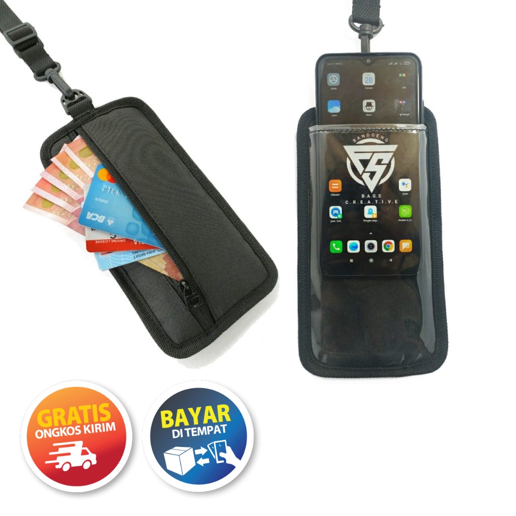 Tas Hp Selempang Transparan Cowok Cewek Gantung Leher - tas hp transparan wanita tas selempang murah