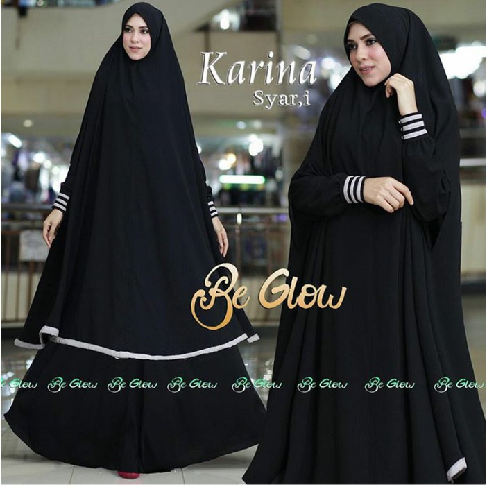(Promo) Set Syari Putih Polos MAXMARA [KARINA SYARII BLACK NI] gamis muslim wanita jersey hitam