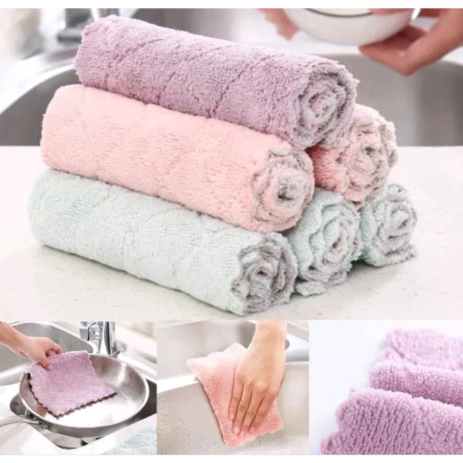 LAP KAIN PEMBERSIH PIRING ANTI MINYAK TEBAL KAIN LAP MICROFIBER KORAL LAP CUCI PIRING 14 X 21 CM