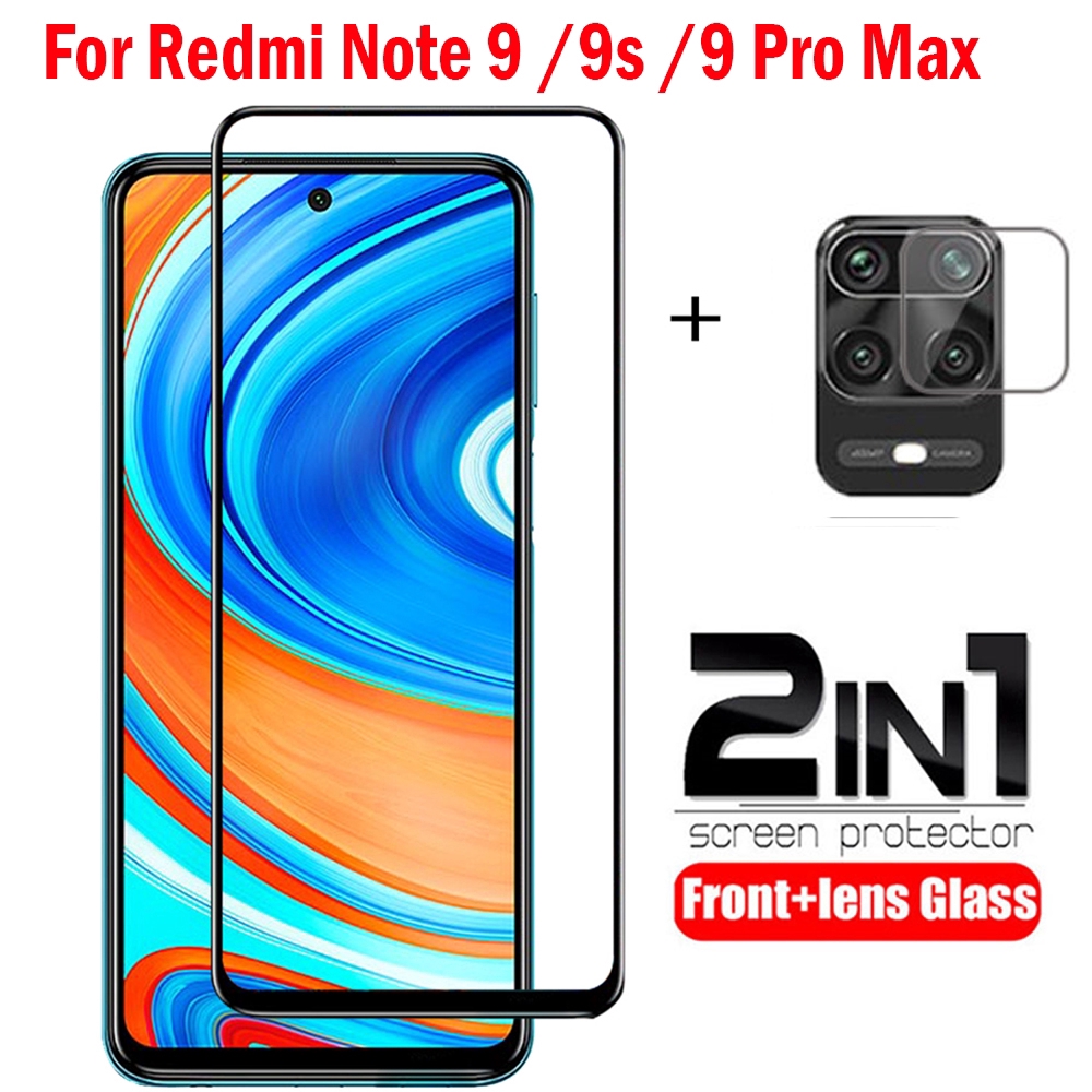 2 In 1 Full Glue For Redmi Note 9s 9Pro Max Tempered Glass+ Camera Lens Screen Protector