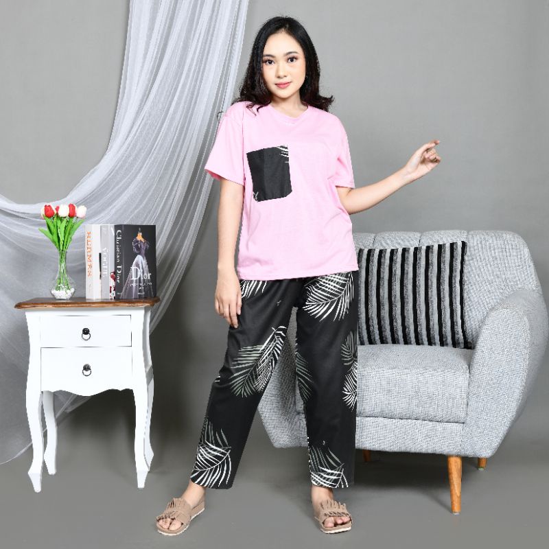Baju Tidur Piyama Wanita/Cewek Dewasa CP Oblong Celana Panjang Kombinasi Kekinian-CP OBLNG BC.B P.BABY