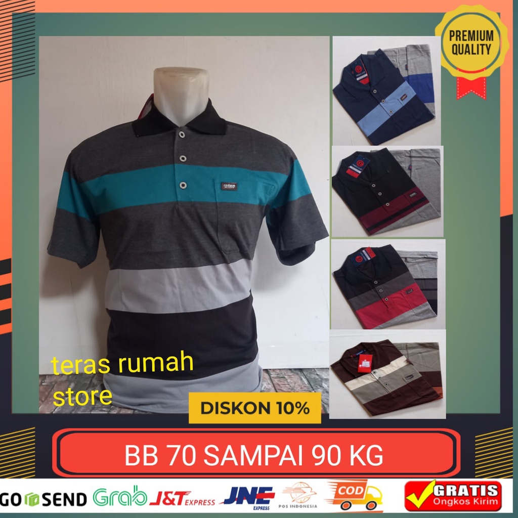 Baju bapak ukuran jumbo kerah motif belang-belang usia 30 - 50 tahun kaos krah bigsize pria lengan pendek bahan adem kaos kera polo