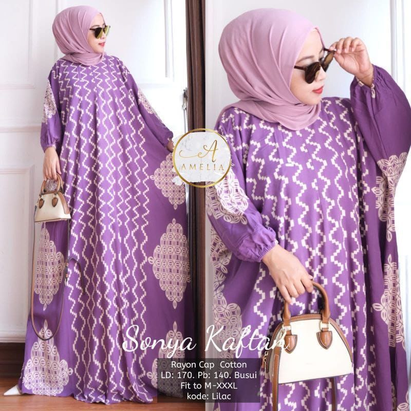 Kaftan Wanita - Almina Kaftan Jumbo XXXXL Motif Polkadiot Soft Color Busui Resleting Rayon Tebal Lengan Panjang / Gamis Rayon Jumbo Kaftan Terbaru