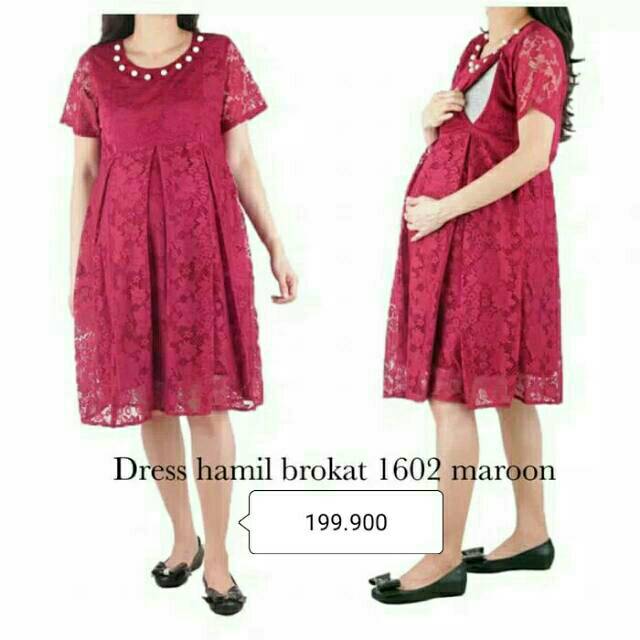 Dress Pesta Brokat Ibu Hamil Menyusui Maroon Baju Kerja Hamil Dress Pesta Jumbo Xxl Shopee Indonesia