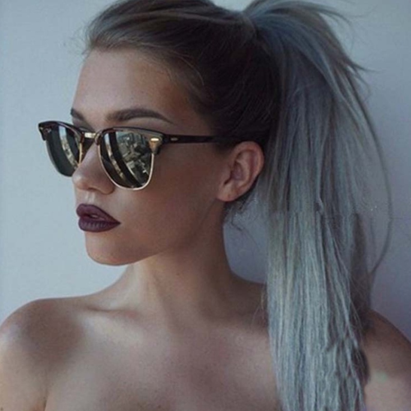 (YUZHU) Vintage Fashion Logam Setengah Bingkai Anti Cahaya Biru Kacamata Hitam Photochromic Grey Sunglasses Unisex