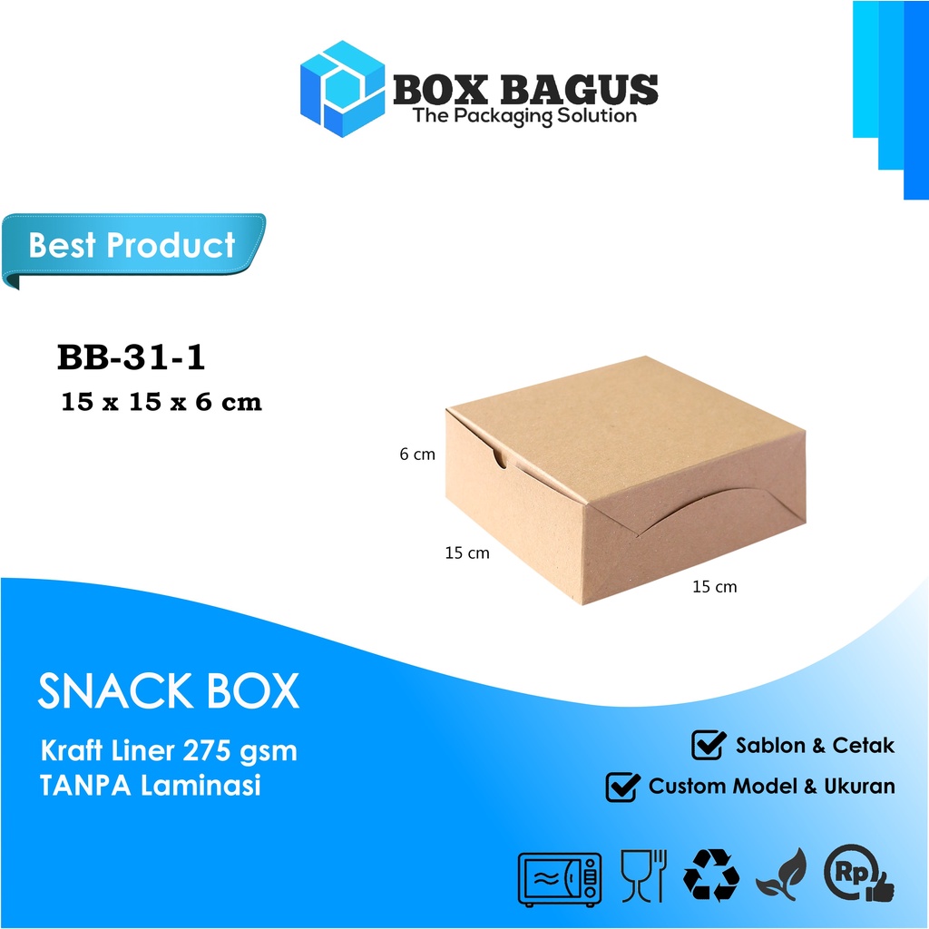 BOX DUS 15x15x6 KRAFT 275 GSM - KOTAK HAMPERS MAKANAN NASI ROTI KUE SNACK