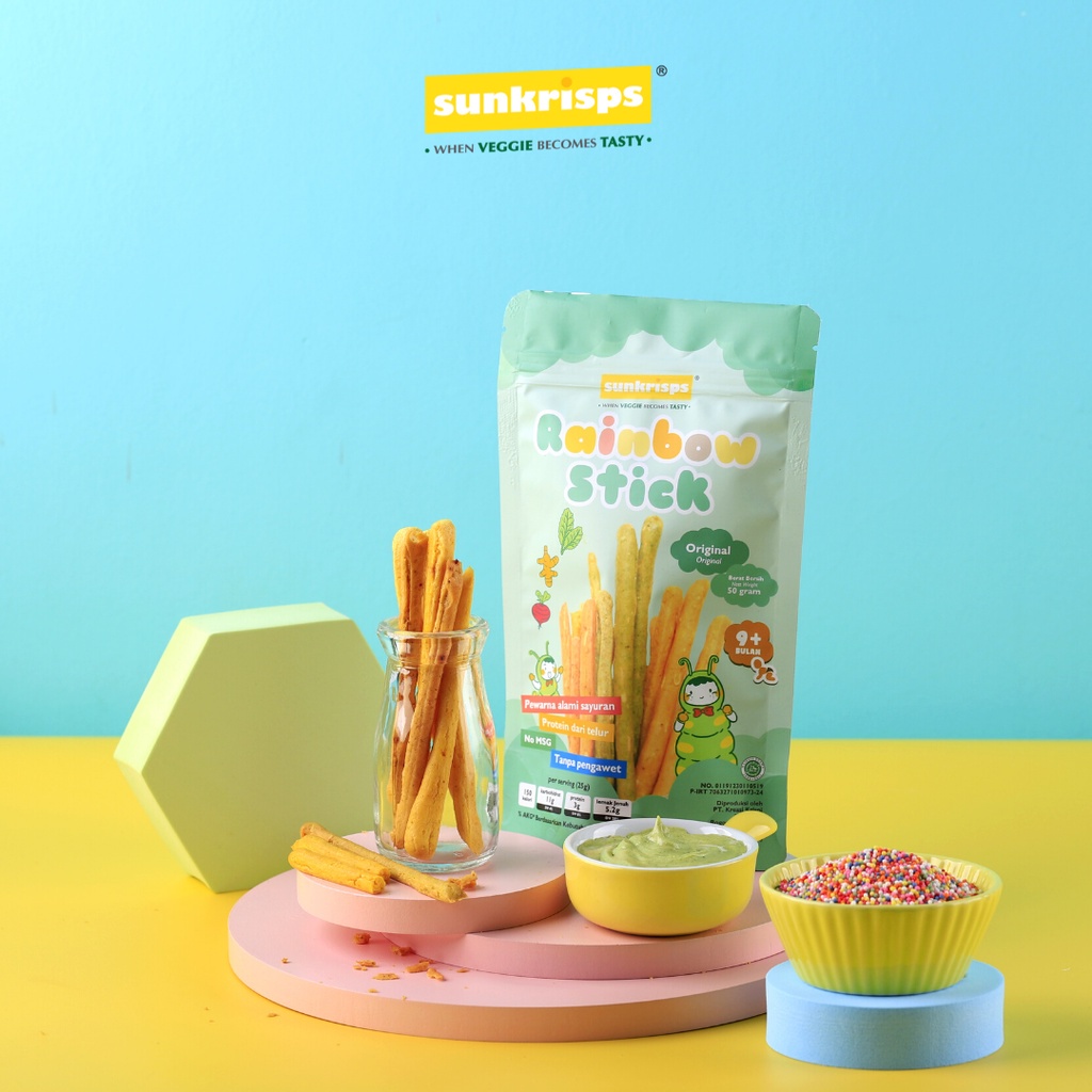 SUNKRISPS Rainbow Stick - Veggie / Cheese - Snack Bayi Anak - Biskuit Stik Pelangi Rasa Sayuran - Sunkrip Stick Keju