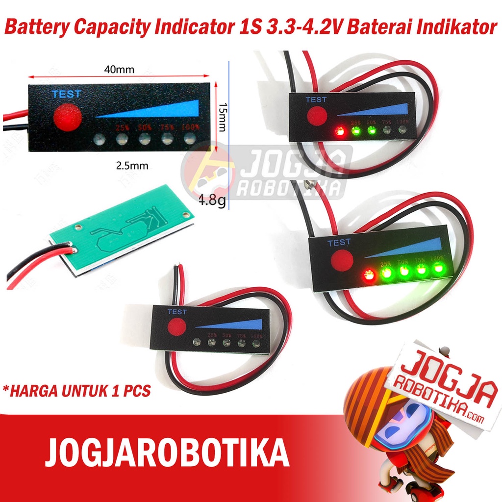 Battery Capacity Indicator 1S 3.3-4.2V Baterai Indikator