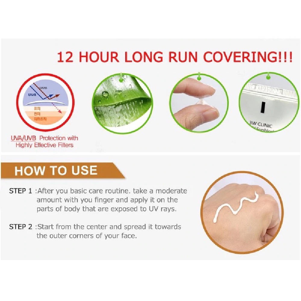 3W Clinic Intensive UV Sunblock Cream SPF 50+ PA+++ 70ml Sunscreen Sun Cream Korea Sun Block ORI HOT