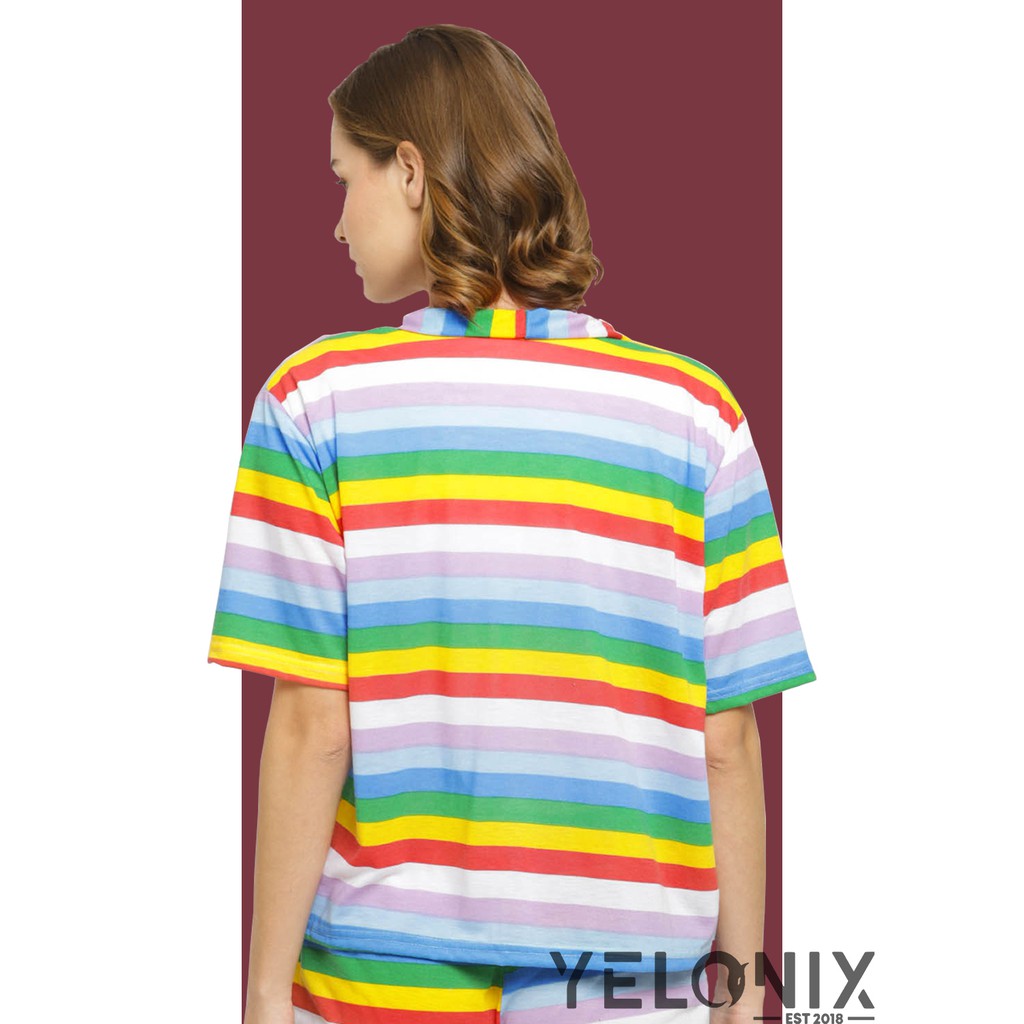 TSHIRT ONECK TANKTOP CELANA OUTER WANITA CANDY PELANGI RAINBOW - YELONIX