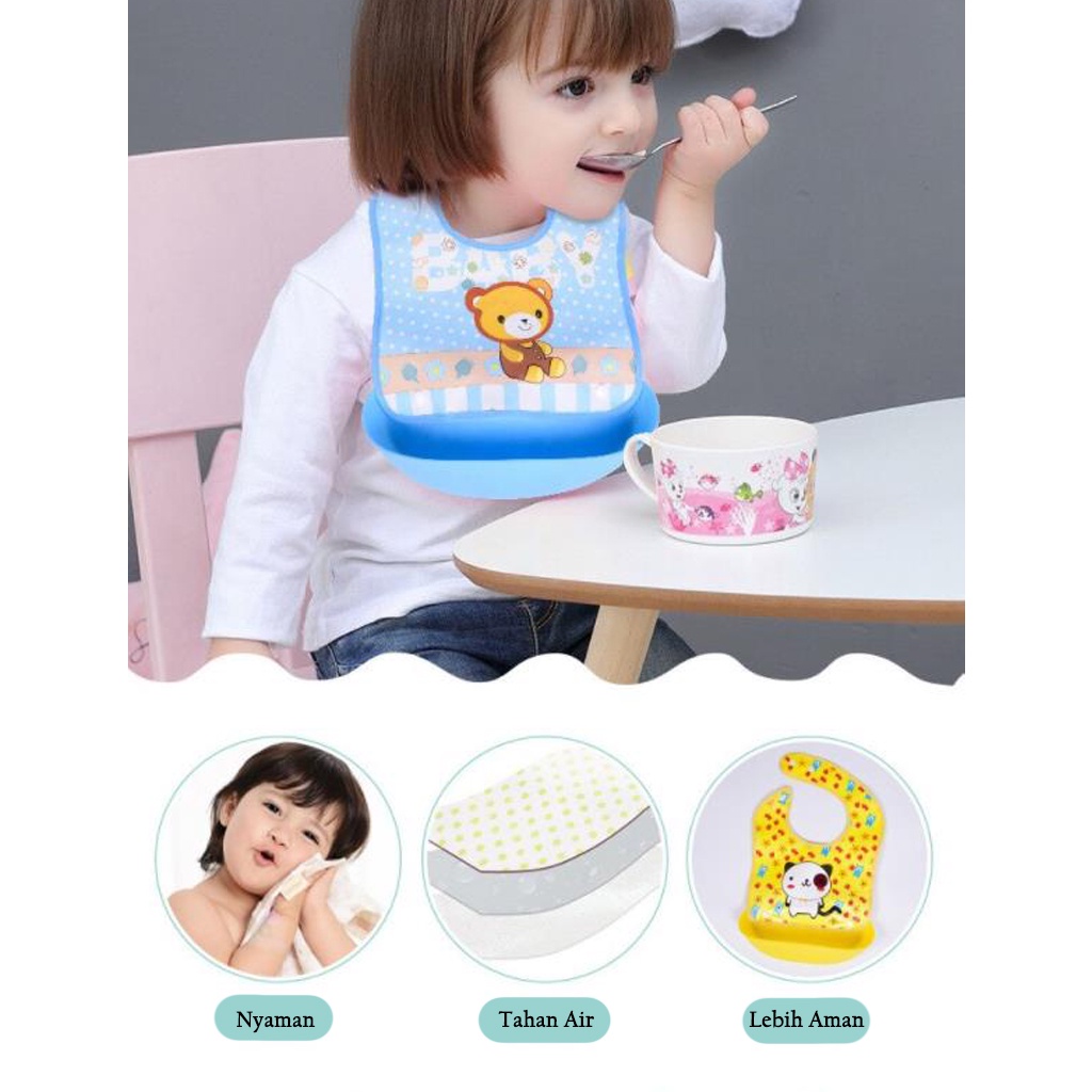 [Shiyan] bibs bayi tahan air penampung silikon celemek makan bayi bergambar baby waterproof bibs silicone aprons