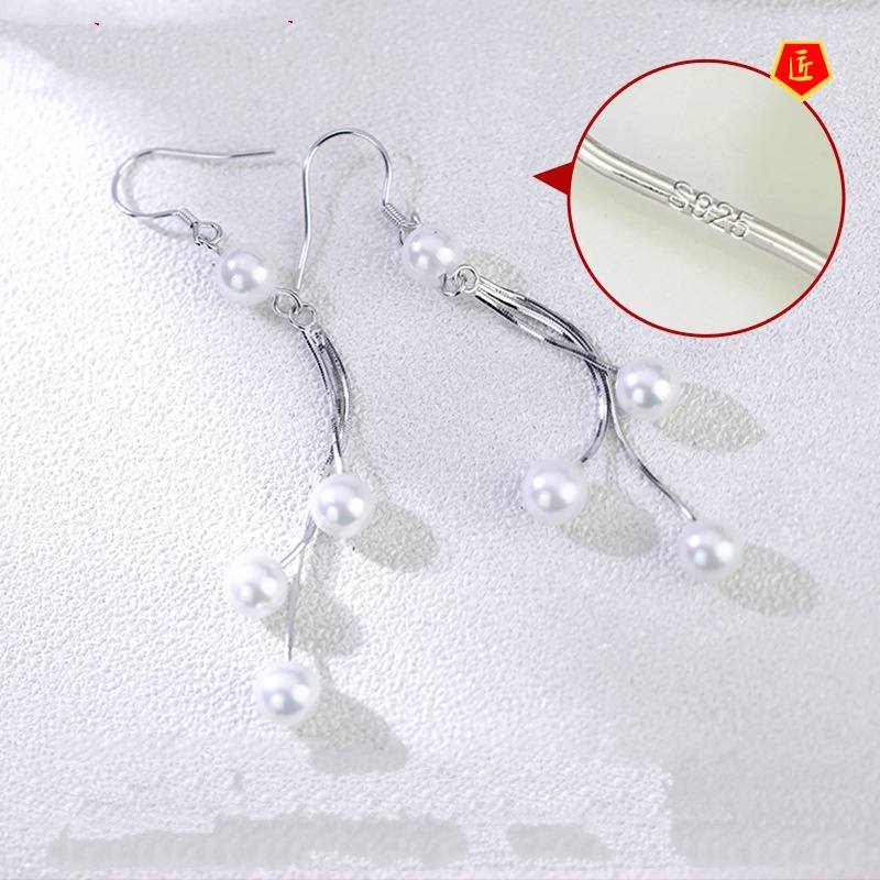 [Ready Stock]Fashion Retro Long Tassel Pearl Earrings Eardrops