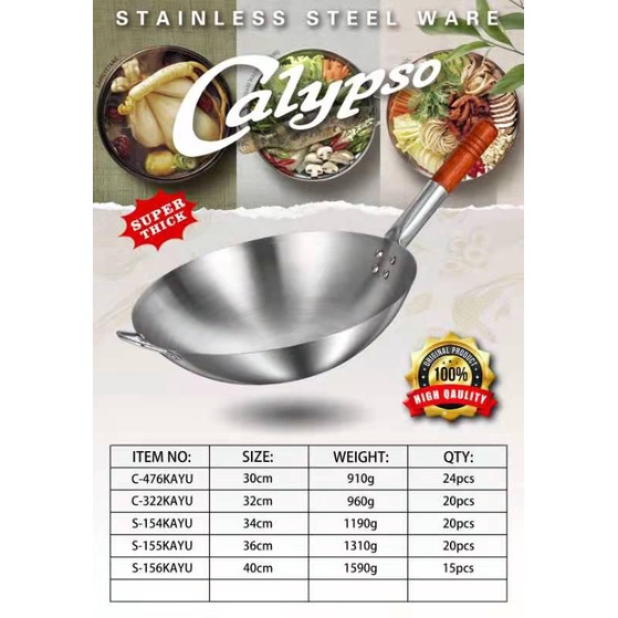 Wajan Penggorengan Premium Stainless Steel Gagang Kayu 30 cm Nasgor