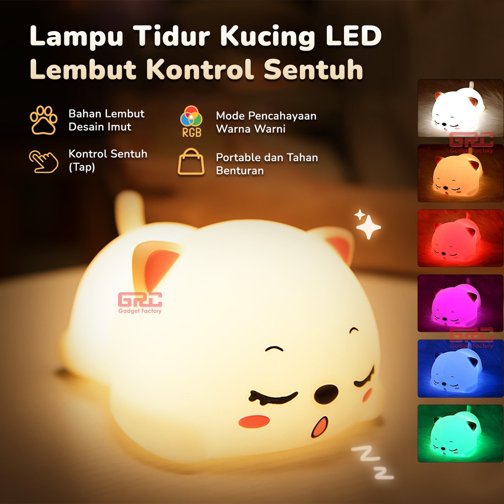 Lampu Tidur Silikon Sensor Sentuh Kucing Night Light Silicone Lamp Cat