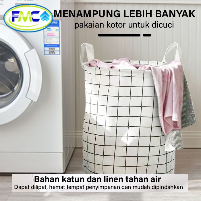 Keranjang Baju Laundry Bag Bulat Lipat Pakaian Kotor Bahan Kain Kanvas Tempat Pakaian Serbaguna Menampung Banyak