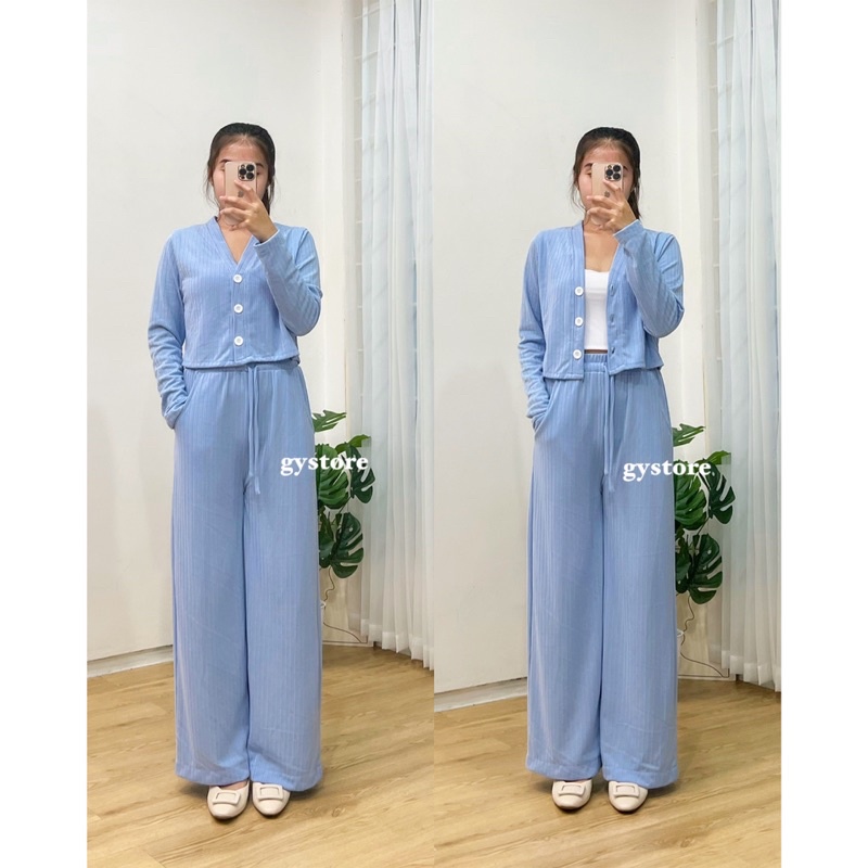 Laurent Knit Korean Set | Setelan Wanita Cardigan &amp; Celana