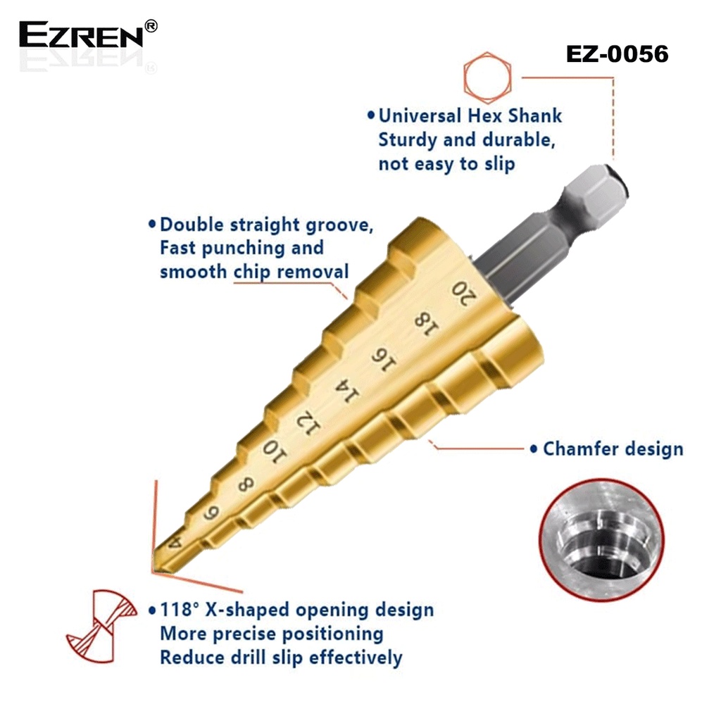 Ezren EZ-0056 4-20mm Mata Bor Multi Step Pagoda Besi Drill Bits