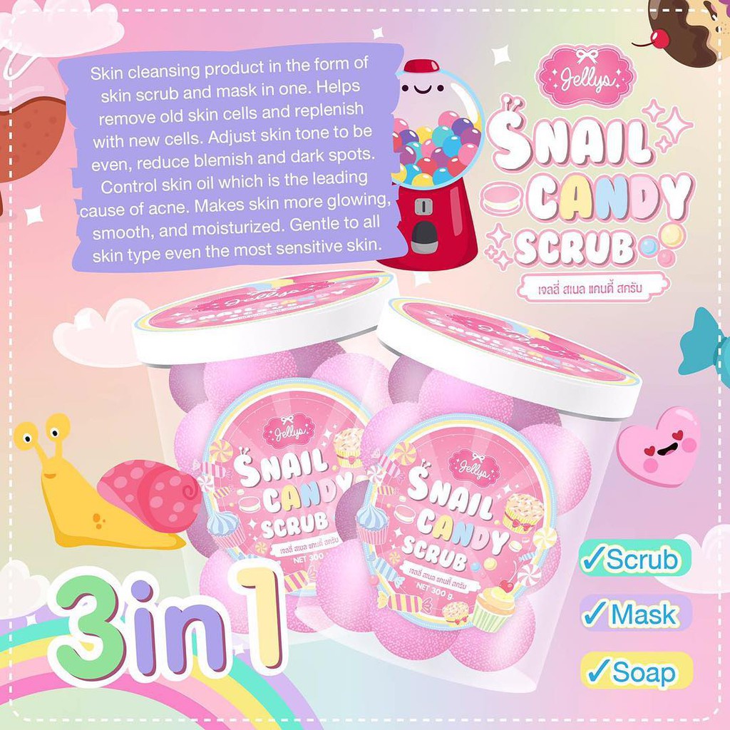 Snail Candy Scrub 3 in 1  by Jellys 300gr Original Thailand | Pengangkat Daki | Lulur | SPA | Browit.id