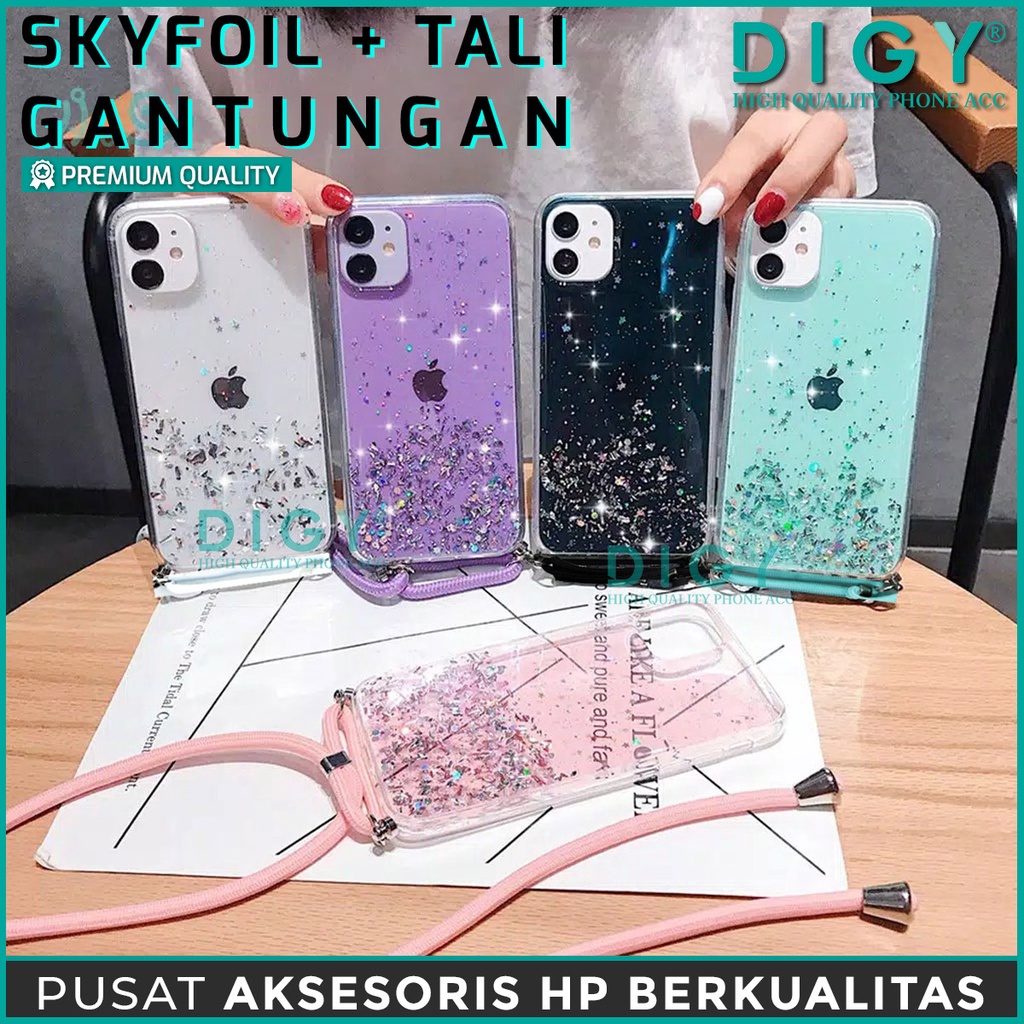 OPPO A15 A55 A53 A32 A33 F17 PRO RENO 4F A1K C11 A3S C15 A37 Case plus gantungan Sky Foil Tali Hp Lanyard