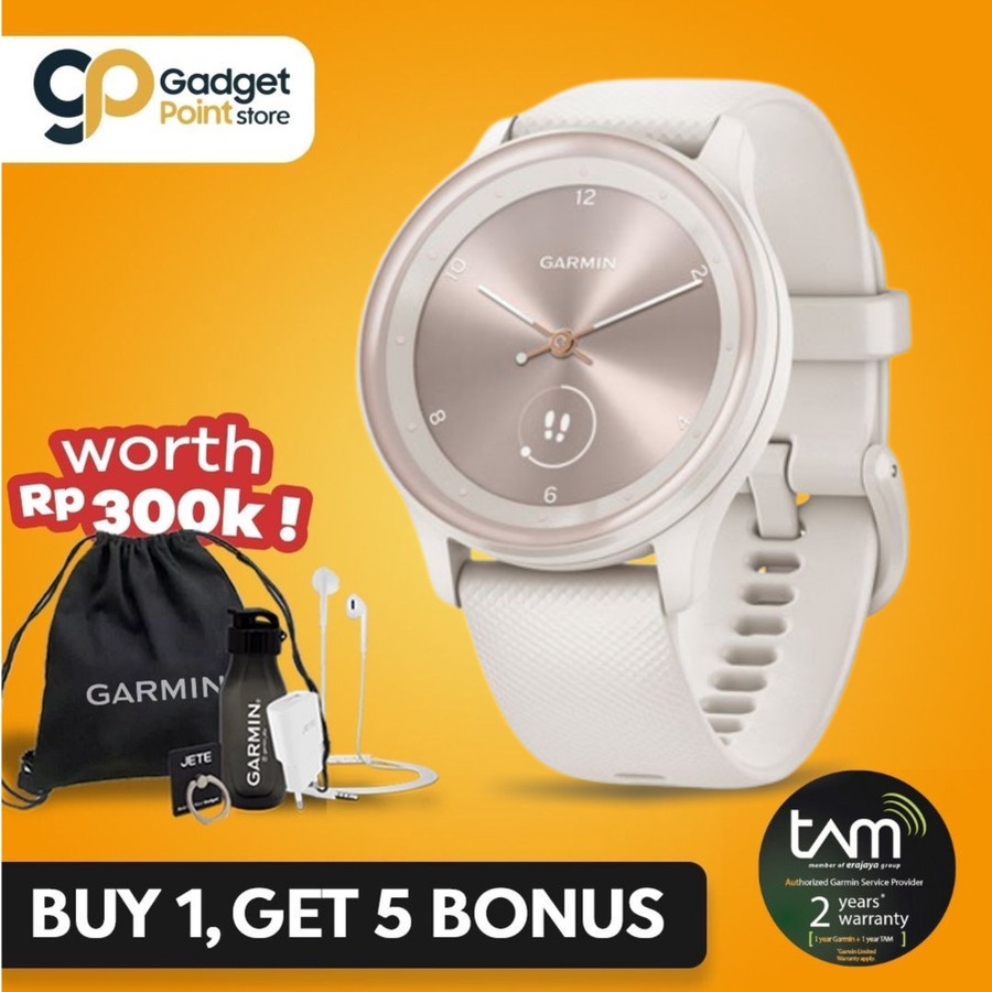 Garmin Watch VivoMove Sport Silicone Band Ivory Peach Garansi TAM 2 Tahun