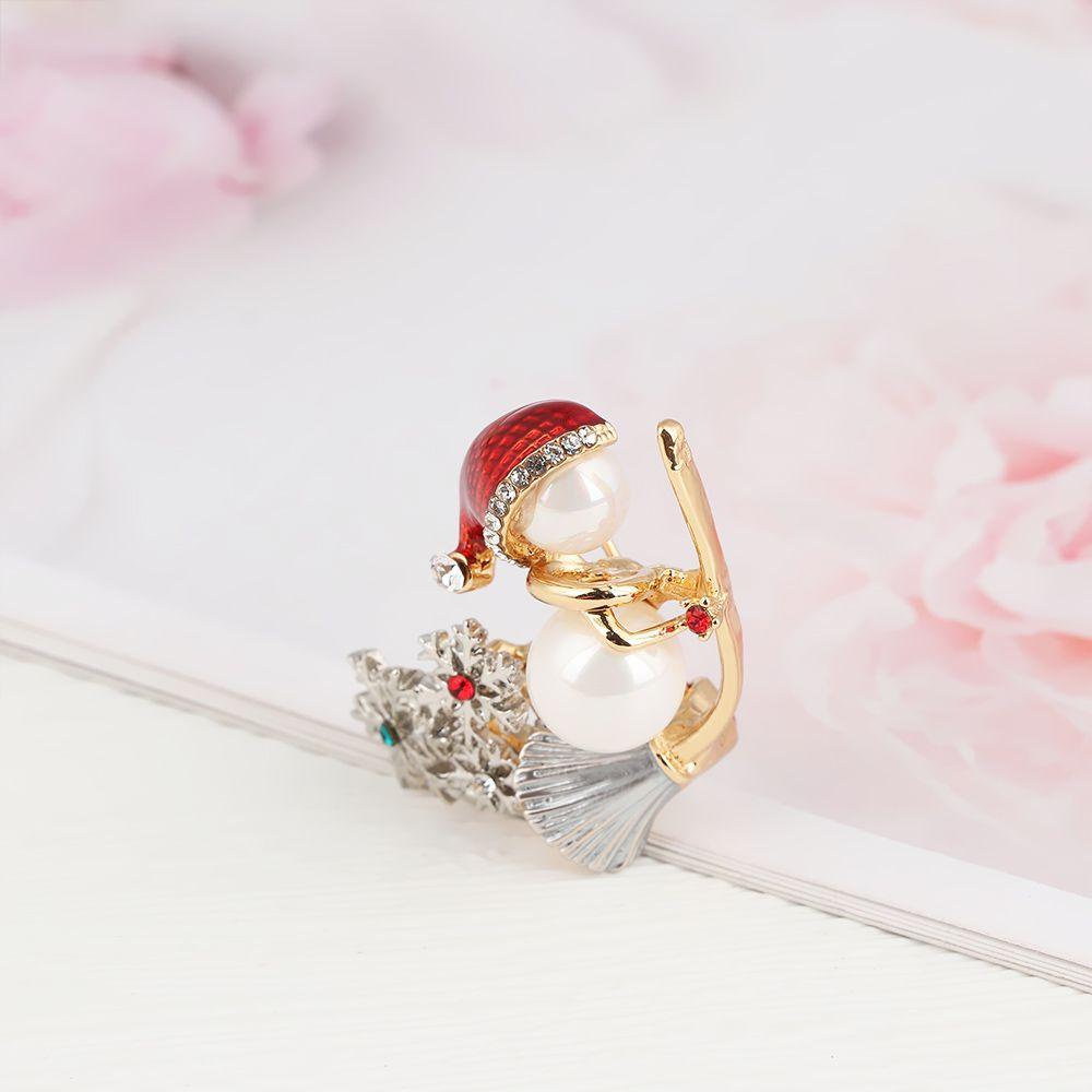 Lily Bros Lucu Kreatif Mutiara Enamel Snowman Penyihir Lapel Pin