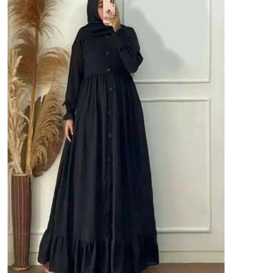 ICDK Baju pakaian gamis dress dres abaya fashion drees jubah wanita muslim muslimah remaja ibu hamil busui perempuan cewek cewe polos menyusui kancing depan full rumahan harian terbaru trend kekinian murah cod ☜ 31