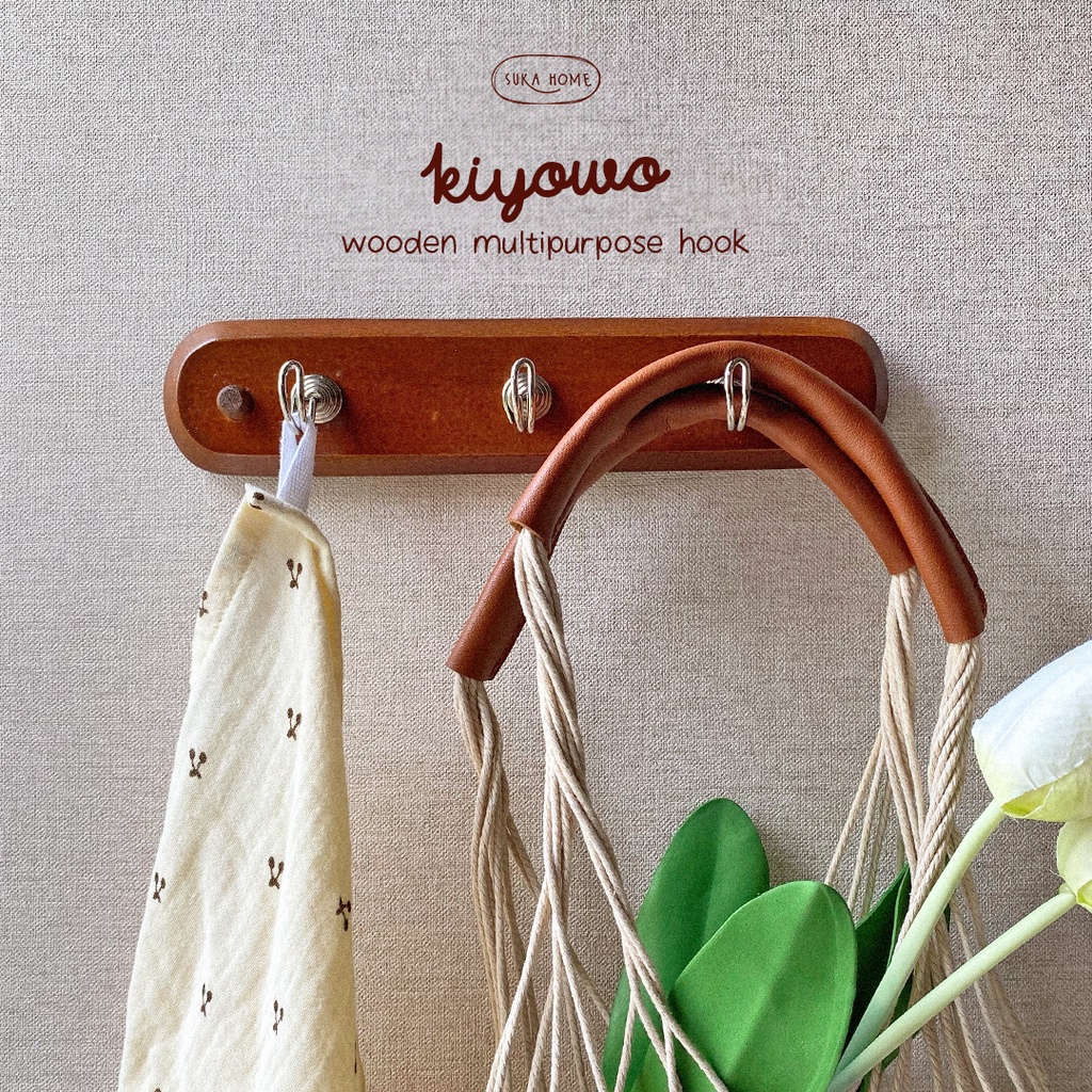 Gantungan Baju Kayu Kapstok Korea 3 Kait Wooden Hook Gantung Rak Dinding Vintage Kayu ala Korea by Suka Home