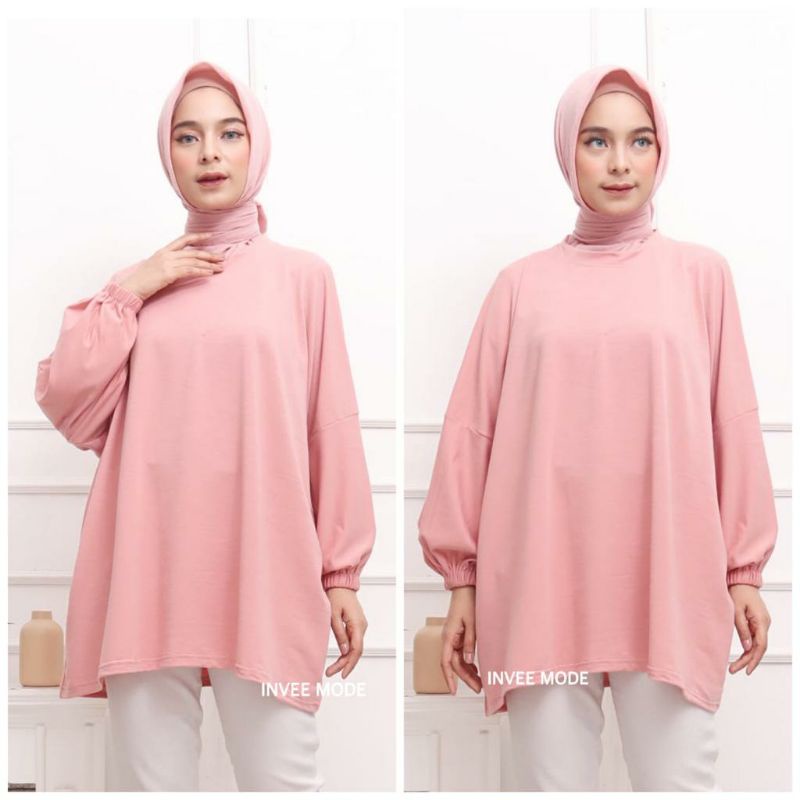 ATASAN BLOUSE WANITA BATWING JUMBO BIGSIZE OVERSIZE BABYTERRY SPANDEX - 1781-Dusty Pink