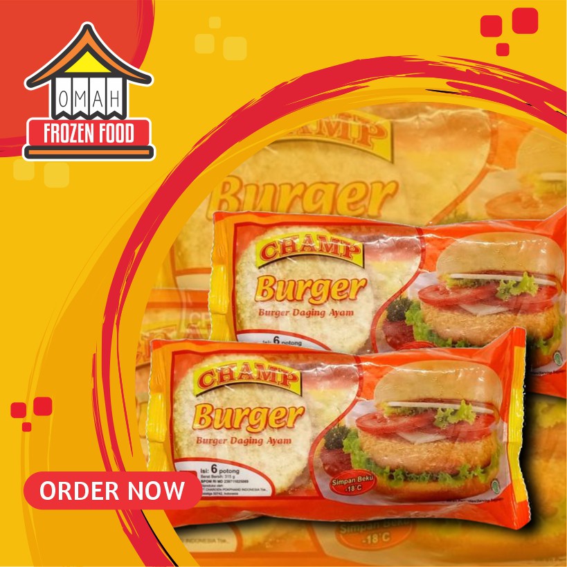 

Champ Burger Daging Ayam Isi 6 (NON COD DILUAR KARISIDENAN SOLO)