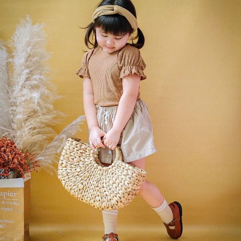 Baju Atasan anak Perempuan HOLLY BLOOM KNIT lengan balon ( RAJUT F )