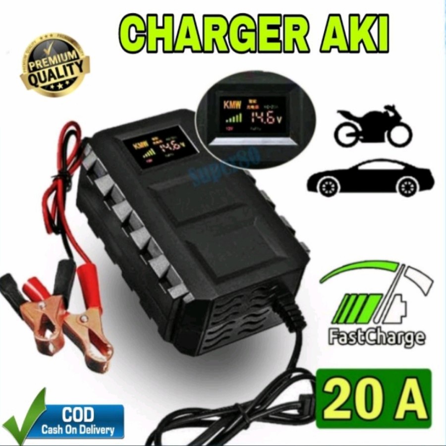 ALAT CAS AKI CHARGER AKI LAYAR LCD 12V 20A MOBIL MOTOR