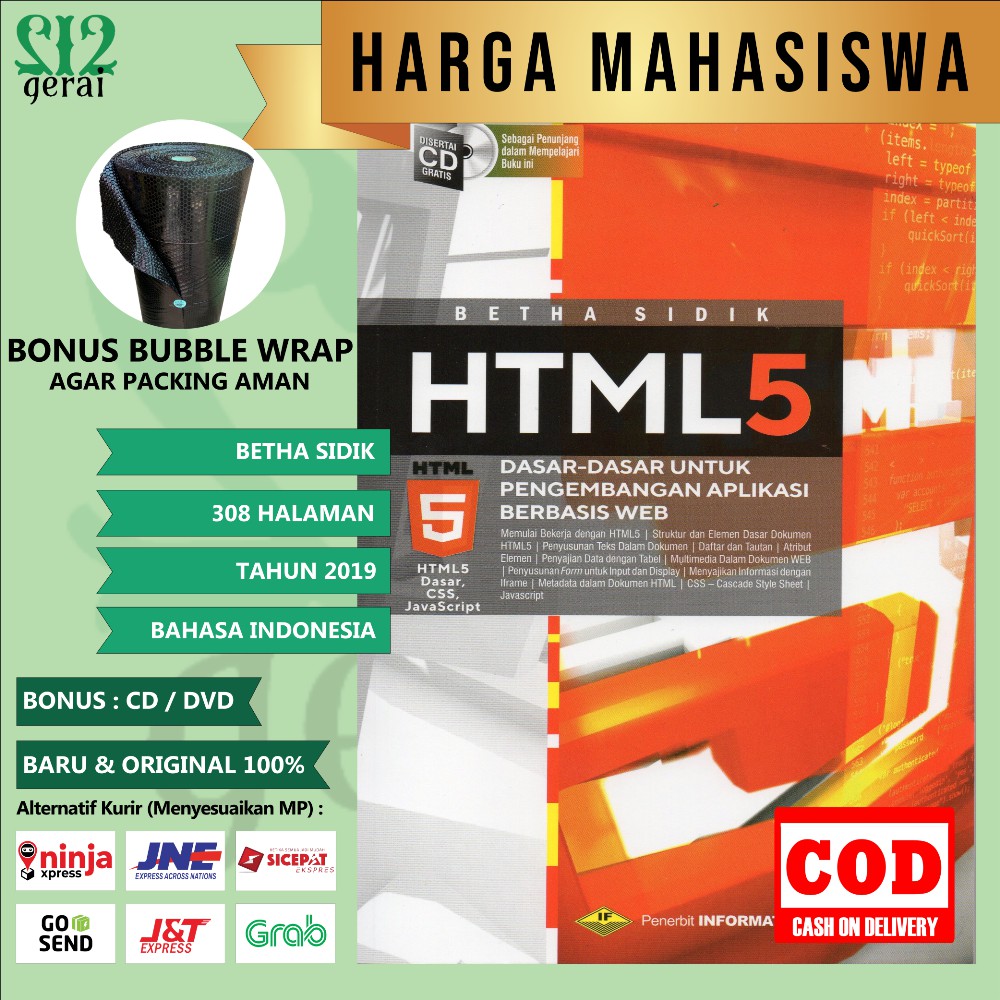 Jual HARGA MAHASISWA BUKU HTML5 DASAR DASAR UNTUK PENGEMBANGAN APLIKASI ...