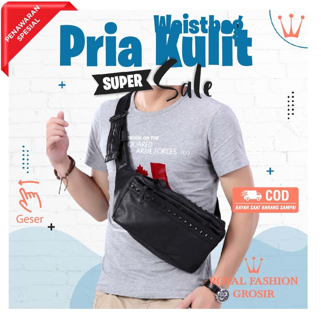 Tas Waistbag Selempang Slempang Pria Wanita Kulit Import Asli