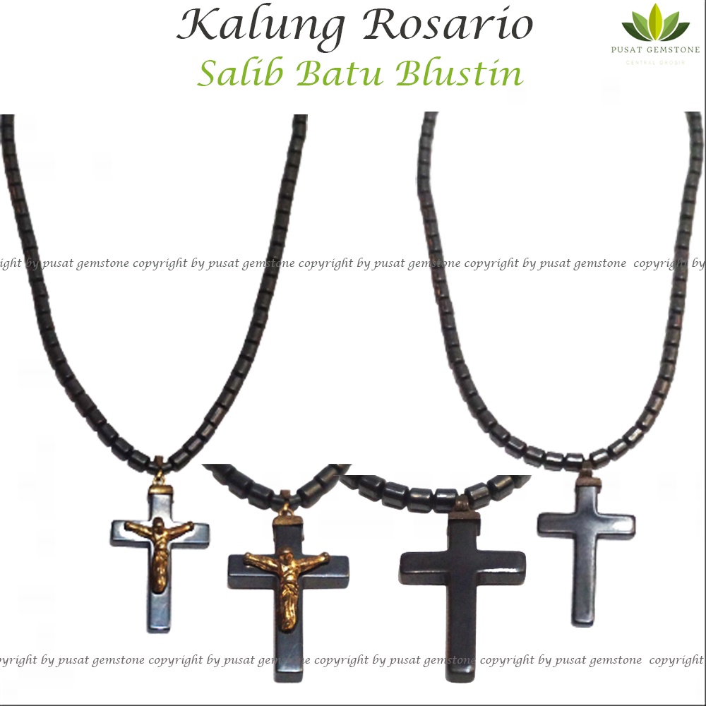 Kalung Rosario Salib Batu Blustin