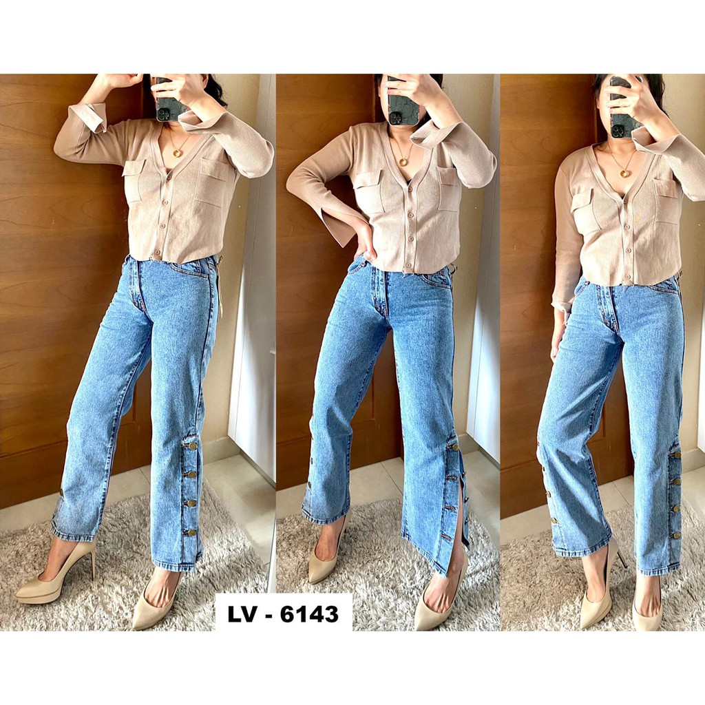 Celana Boyfriend Kulot Kancing Samping Regina / Celana Jeans Wanita / Bawahan Wanita / Fashion Wani