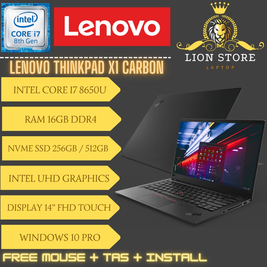 laptop lenovo thinkpad x1 carbon intel core i7 8650u ram 16gb ssd 512gb 14  fhd windows 10 pro