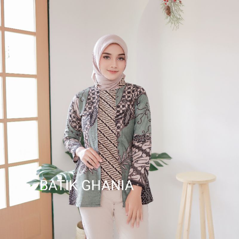 BATIK WANITA MODERN atasan batik couple batik kantor lengan panjang motif Sekar jagad by Batik ghania