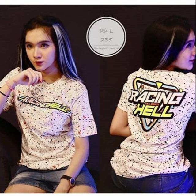 Kaos RACING HELL putih tangan pendek
