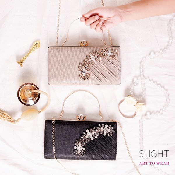 SLIGHT Tas Pesta Clutch Amethyst Gold Cream