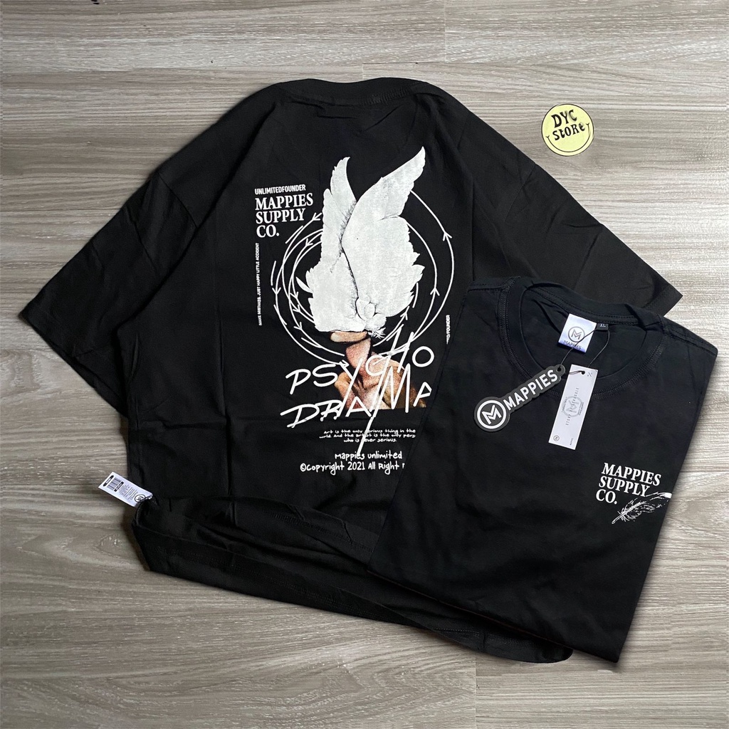 T-Shirt Kaos Distro Streetwear Original Mappies Spesial art Stop drama rabbit From Bandung Kaos Oversize Hitam