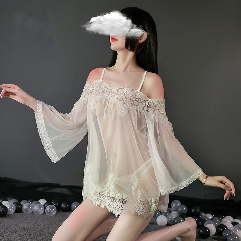 (COD) Lingerie Wanita Bahu Sexy transparan Set Piyama G String Baju Tidur A317