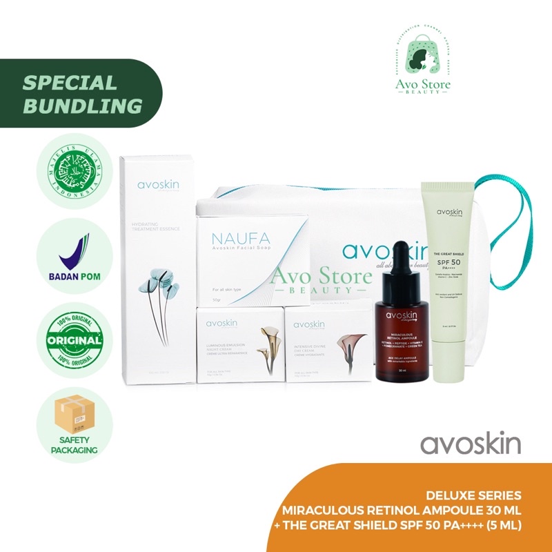(BUNDLING HEMAT) AVOSKIN Deluxe Series + Retinol Ampoule + TGS 30ml [ Moisturizer / Sunscreen / Anti Aging ]