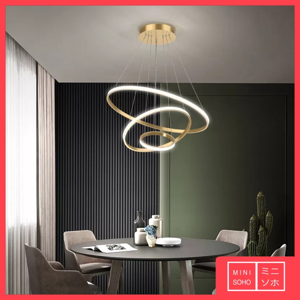 Lampu Gantung Hias Mewah Luxury Premium Minimalis Modern Aesthetic Estetik 3 Ring Pendant LED - Gold